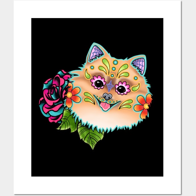 Pomeranian - Day of the Dead Sugar Skull Dog Wall Art by prettyinink